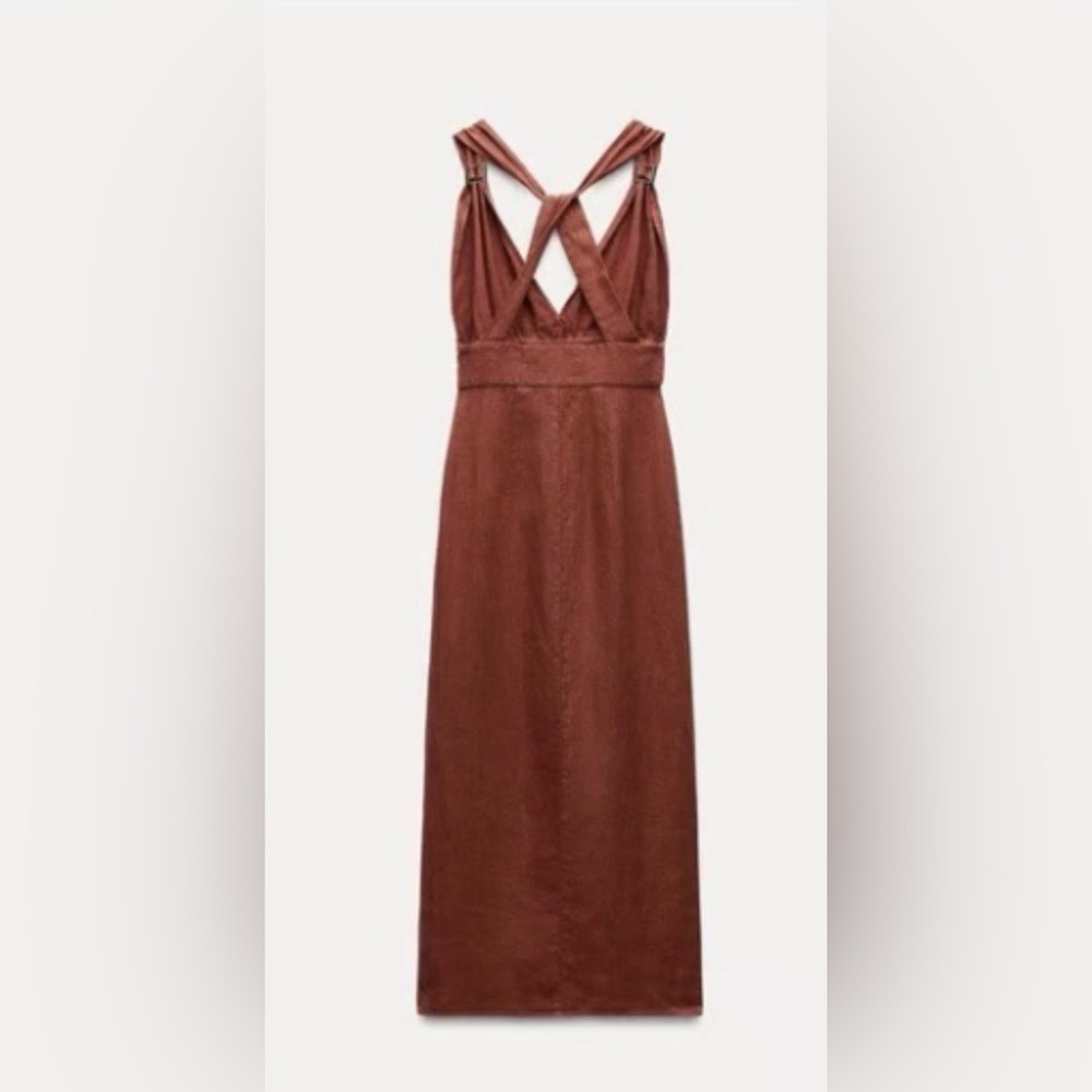 Zara Rust Brown Backless Maxi Dress - Picture 9 of 14